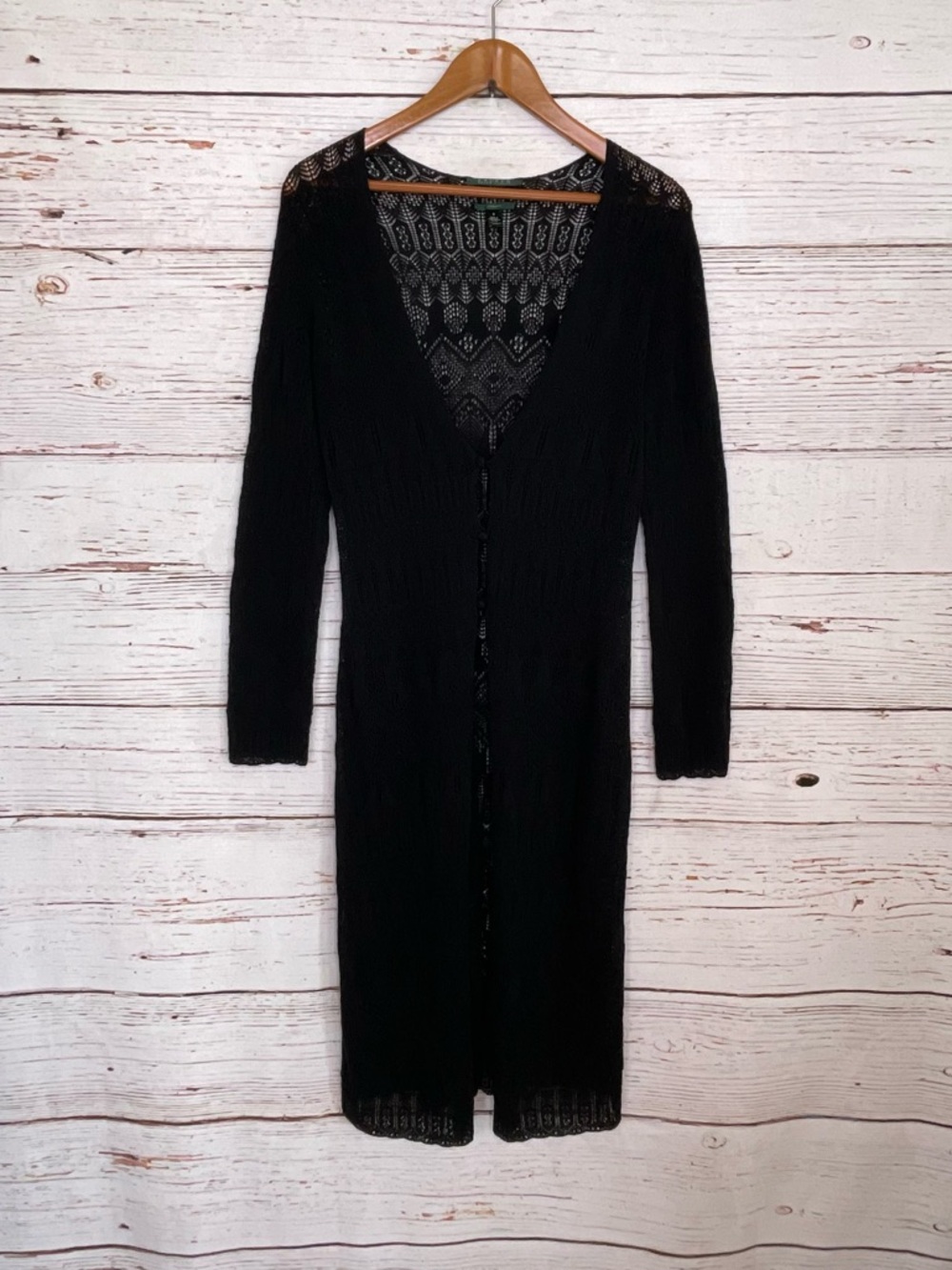 LIKE NEW Lauren Ralph Lauren vintage long sleeve crochet black cardigan sweater
